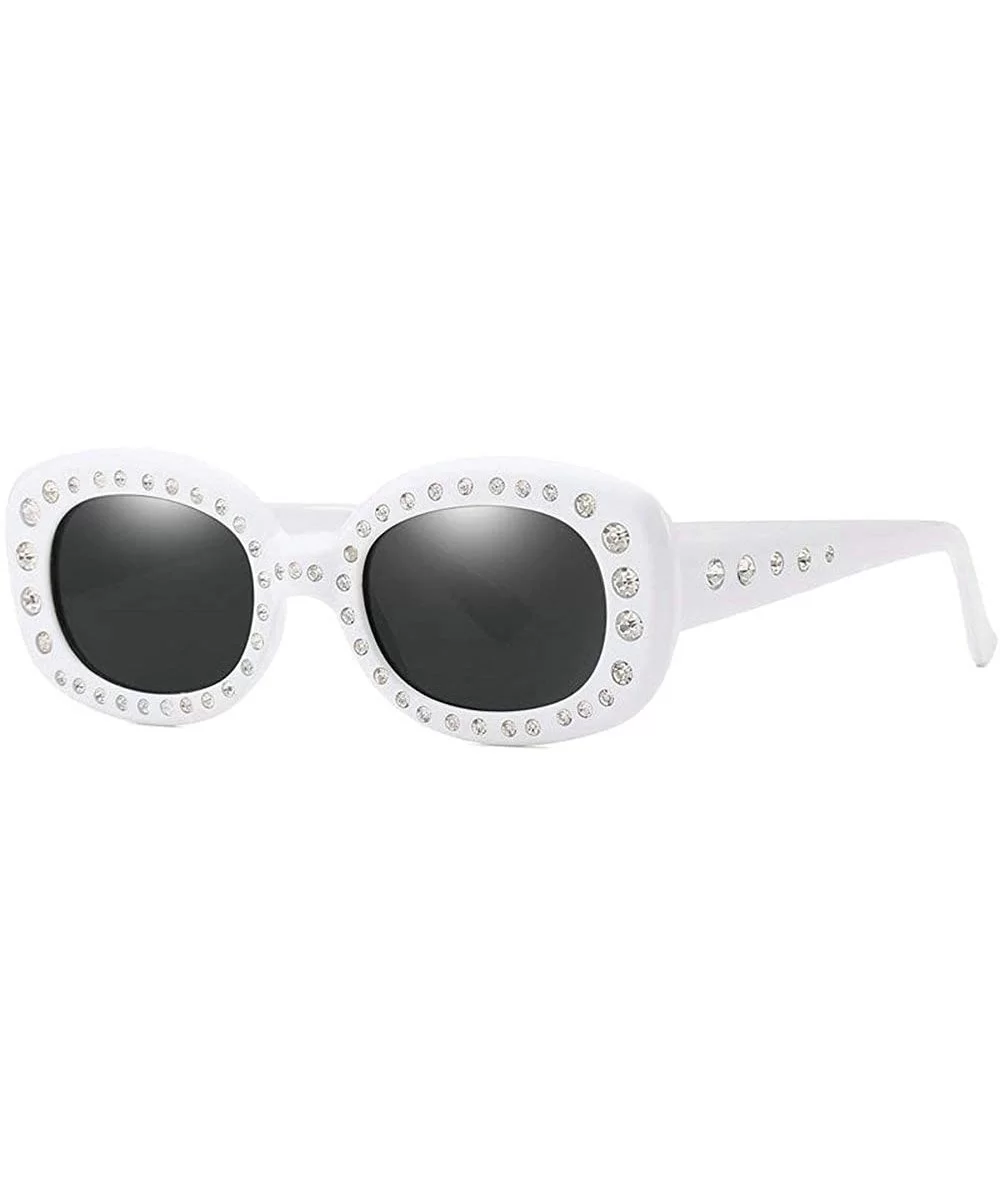 2019 New Luxury Women Vintage Rhinestones Sun Glasses Round Frame Gradient Mirror Shades - White - CM18ME64NCX $8.71 Oversized