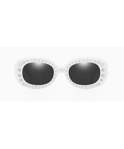 2019 New Luxury Women Vintage Rhinestones Sun Glasses Round Frame Gradient Mirror Shades - White - CM18ME64NCX $8.71 Oversized