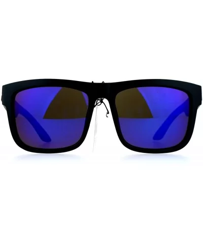 Mens Mirror Lens Gangster Oversize Horn Rim Cholo Sunglasses - Blue Revo - CO12MX99N0G $6.52 Oversized