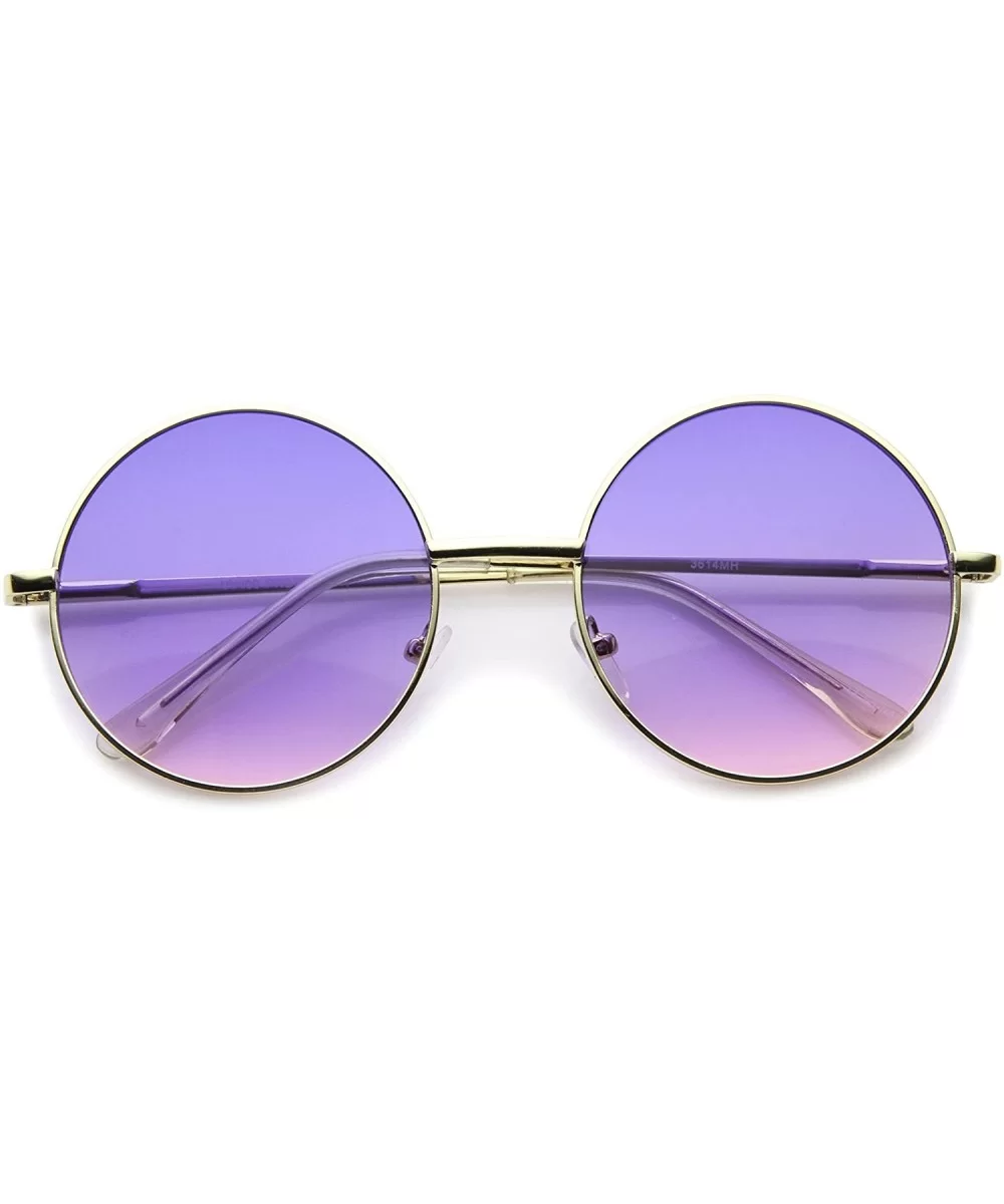 Bohemian Full Metal Frame Gradient Flat Lens Oversize Round Sunglasses 54mm - Gold / Blue-pink - CF12I21RZ85 $7.11 Oversized