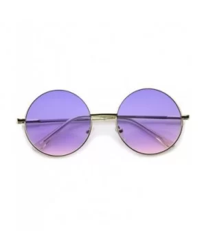 Bohemian Full Metal Frame Gradient Flat Lens Oversize Round Sunglasses 54mm - Gold / Blue-pink - CF12I21RZ85 $7.11 Oversized