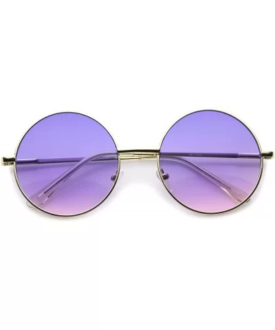 Bohemian Full Metal Frame Gradient Flat Lens Oversize Round Sunglasses 54mm - Gold / Blue-pink - CF12I21RZ85 $7.11 Oversized