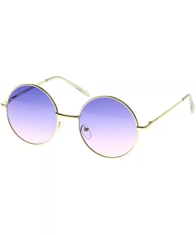 Bohemian Full Metal Frame Gradient Flat Lens Oversize Round Sunglasses 54mm - Gold / Blue-pink - CF12I21RZ85 $7.11 Oversized