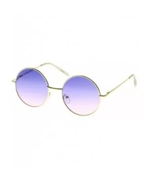 Bohemian Full Metal Frame Gradient Flat Lens Oversize Round Sunglasses 54mm - Gold / Blue-pink - CF12I21RZ85 $7.11 Oversized