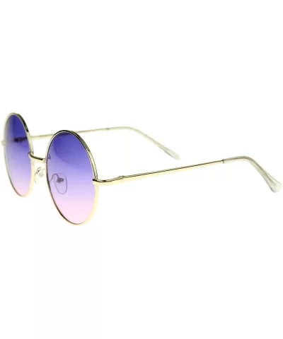 Bohemian Full Metal Frame Gradient Flat Lens Oversize Round Sunglasses 54mm - Gold / Blue-pink - CF12I21RZ85 $7.11 Oversized