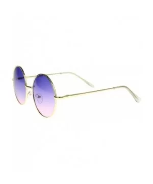 Bohemian Full Metal Frame Gradient Flat Lens Oversize Round Sunglasses 54mm - Gold / Blue-pink - CF12I21RZ85 $7.11 Oversized