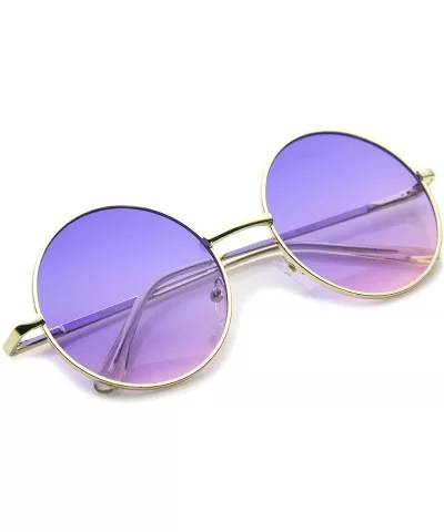 Bohemian Full Metal Frame Gradient Flat Lens Oversize Round Sunglasses 54mm - Gold / Blue-pink - CF12I21RZ85 $7.11 Oversized