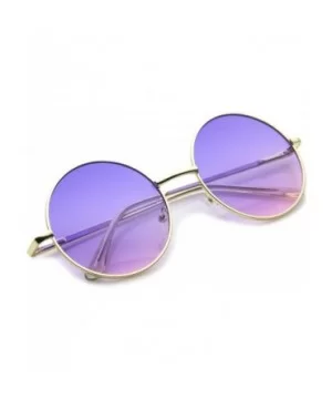 Bohemian Full Metal Frame Gradient Flat Lens Oversize Round Sunglasses 54mm - Gold / Blue-pink - CF12I21RZ85 $7.11 Oversized