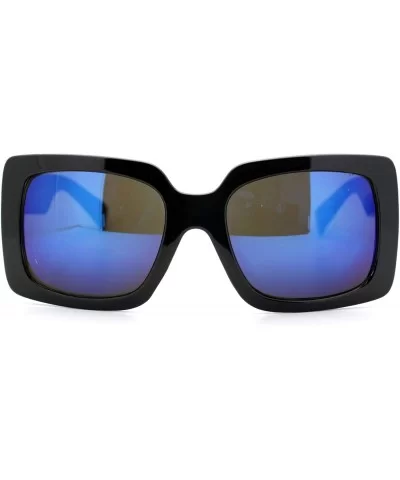 Womens Thick Plastic Rectangular Groovy Retro Mirrored Lens Sunglasses Black Blue - C611YHV1HNJ $5.94 Square