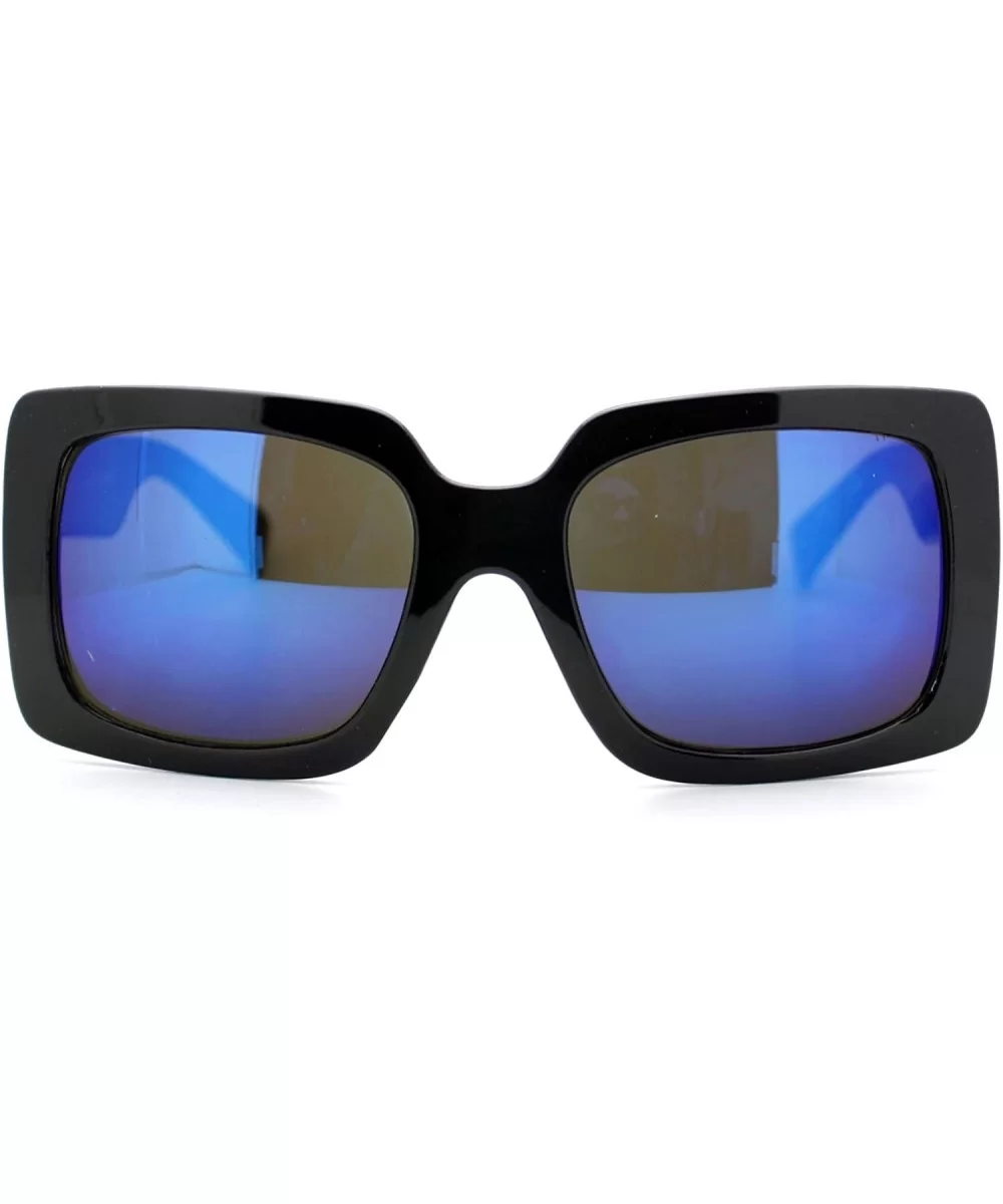 Womens Thick Plastic Rectangular Groovy Retro Mirrored Lens Sunglasses Black Blue - C611YHV1HNJ $5.94 Square