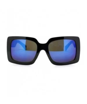 Womens Thick Plastic Rectangular Groovy Retro Mirrored Lens Sunglasses Black Blue - C611YHV1HNJ $5.94 Square