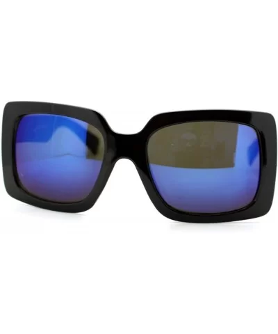 Womens Thick Plastic Rectangular Groovy Retro Mirrored Lens Sunglasses Black Blue - C611YHV1HNJ $5.94 Square