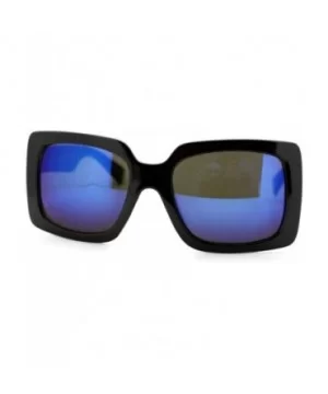 Womens Thick Plastic Rectangular Groovy Retro Mirrored Lens Sunglasses Black Blue - C611YHV1HNJ $5.94 Square