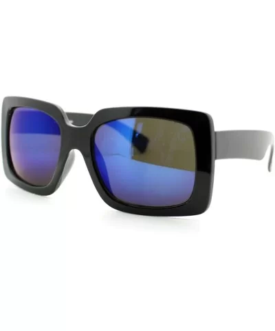 Womens Thick Plastic Rectangular Groovy Retro Mirrored Lens Sunglasses Black Blue - C611YHV1HNJ $5.94 Square