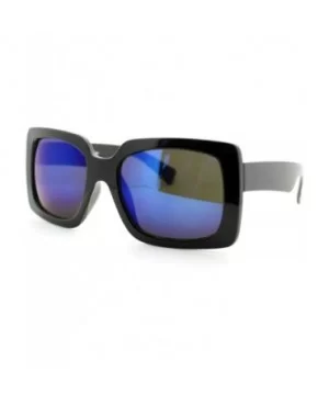 Womens Thick Plastic Rectangular Groovy Retro Mirrored Lens Sunglasses Black Blue - C611YHV1HNJ $5.94 Square