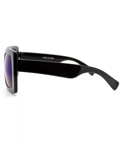 Womens Thick Plastic Rectangular Groovy Retro Mirrored Lens Sunglasses Black Blue - C611YHV1HNJ $5.94 Square