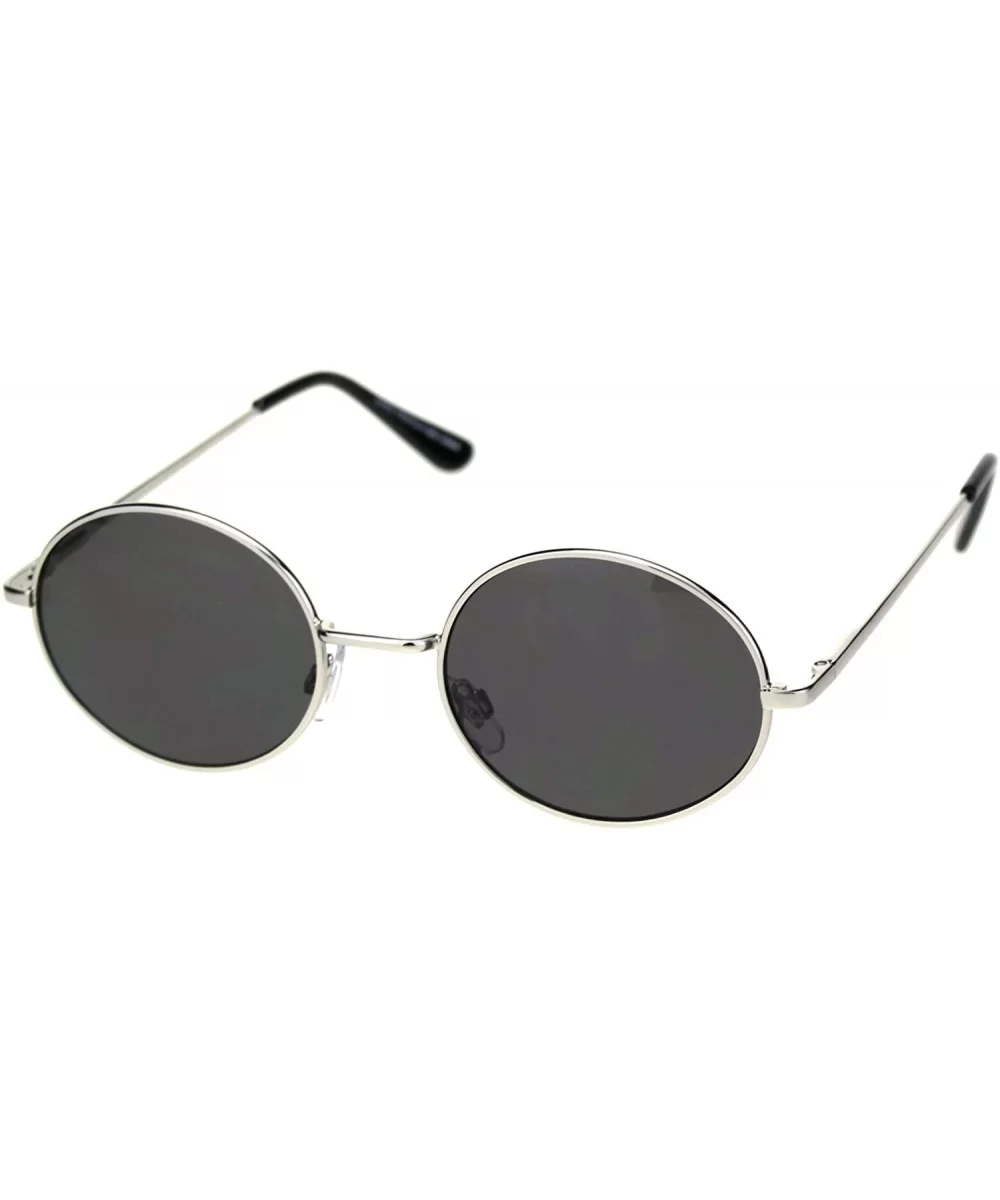 Round Oval Metal Frame Sunglasses Unisex Fashion Spring Hinge UV 400 - Silver (Black) - CB18A20GM2S $7.07 Round