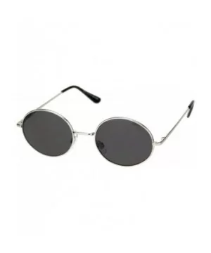 Round Oval Metal Frame Sunglasses Unisex Fashion Spring Hinge UV 400 - Silver (Black) - CB18A20GM2S $7.07 Round