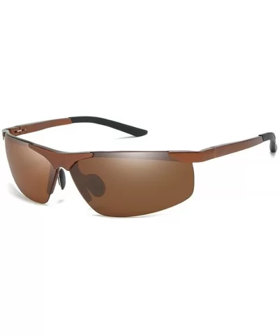 Eyebrow-free square sunglasses retro polarized sunglasses men's outdoor riding mirror - Tawny C4 - CY1904SQ9NS $13.54 Square