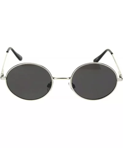 Round Oval Metal Frame Sunglasses Unisex Fashion Spring Hinge UV 400 - Silver (Black) - CB18A20GM2S $7.07 Round