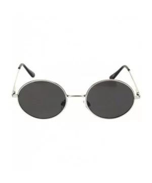 Round Oval Metal Frame Sunglasses Unisex Fashion Spring Hinge UV 400 - Silver (Black) - CB18A20GM2S $7.07 Round