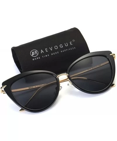 Sunglasses For Women Cat Eye Frame Metal Temple Brand Designer AE0269 - Gold&black - CF12N460DWO $8.78 Round