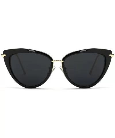 Sunglasses For Women Cat Eye Frame Metal Temple Brand Designer AE0269 - Gold&black - CF12N460DWO $8.78 Round