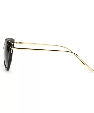 Sunglasses For Women Cat Eye Frame Metal Temple Brand Designer AE0269 - Gold&black - CF12N460DWO $8.78 Round