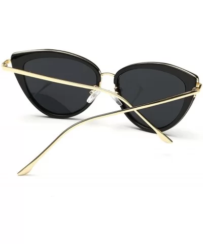 Sunglasses For Women Cat Eye Frame Metal Temple Brand Designer AE0269 - Gold&black - CF12N460DWO $8.78 Round