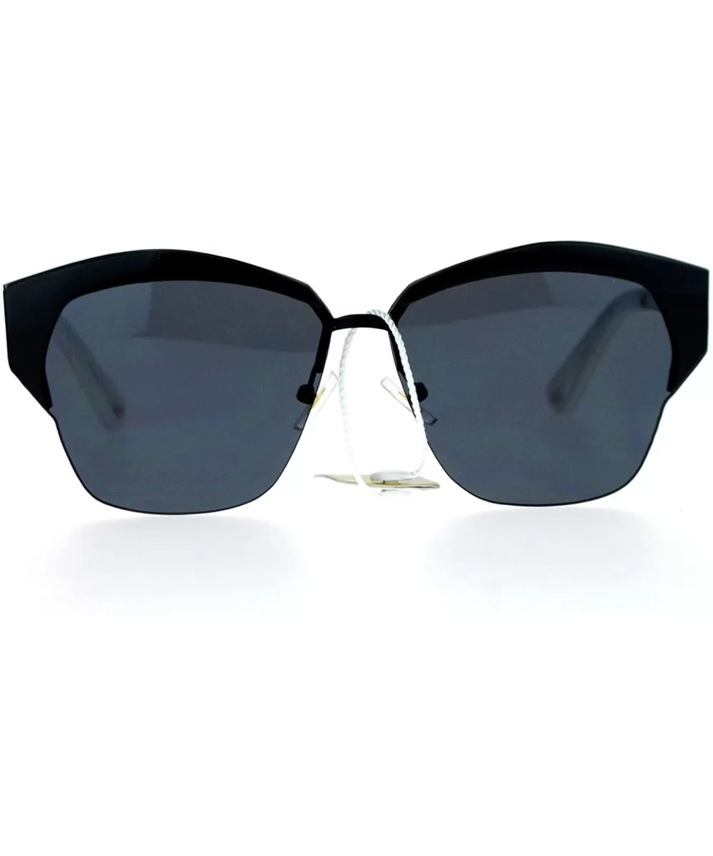 Mirrored Lens Futuristic Octagon Half Rim Cat Eye Sunglasses - All Black - CV1208IOFJR $9.55 Wayfarer