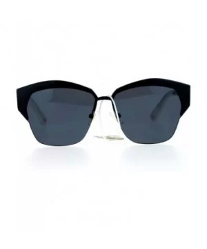 Mirrored Lens Futuristic Octagon Half Rim Cat Eye Sunglasses - All Black - CV1208IOFJR $9.55 Wayfarer