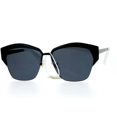 Mirrored Lens Futuristic Octagon Half Rim Cat Eye Sunglasses - All Black - CV1208IOFJR $9.55 Wayfarer