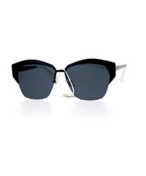 Mirrored Lens Futuristic Octagon Half Rim Cat Eye Sunglasses - All Black - CV1208IOFJR $9.55 Wayfarer