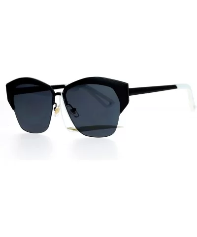 Mirrored Lens Futuristic Octagon Half Rim Cat Eye Sunglasses - All Black - CV1208IOFJR $9.55 Wayfarer