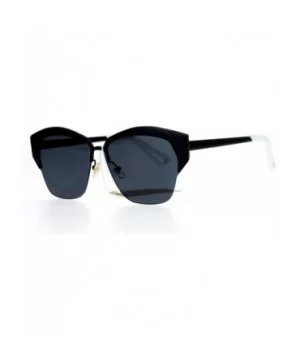 Mirrored Lens Futuristic Octagon Half Rim Cat Eye Sunglasses - All Black - CV1208IOFJR $9.55 Wayfarer