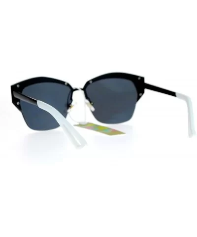 Mirrored Lens Futuristic Octagon Half Rim Cat Eye Sunglasses - All Black - CV1208IOFJR $9.55 Wayfarer