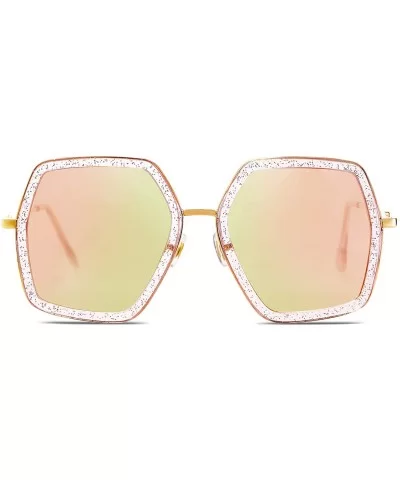 Oversized Metal Frame UV400 Sunglasses for Women SJ2119 - C3 Clear Pink Frame/Pink Mirrored Lens - CX198Y23GQM $8.00 Oversized