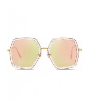 Oversized Metal Frame UV400 Sunglasses for Women SJ2119 - C3 Clear Pink Frame/Pink Mirrored Lens - CX198Y23GQM $8.00 Oversized