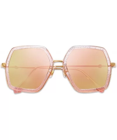 Oversized Metal Frame UV400 Sunglasses for Women SJ2119 - C3 Clear Pink Frame/Pink Mirrored Lens - CX198Y23GQM $8.00 Oversized