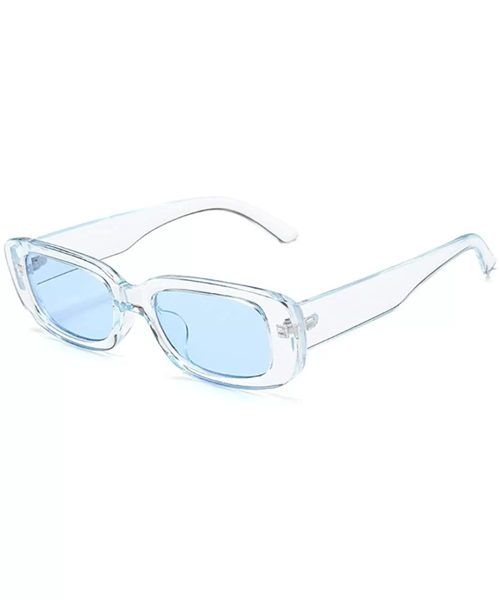 Rectangle Small Frame Sunglasses Fashion Designer Square Shades for women - Transparent Blue Frame - C41900YL7TK $9.84 Square