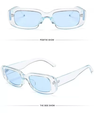 Rectangle Small Frame Sunglasses Fashion Designer Square Shades for women - Transparent Blue Frame - C41900YL7TK $9.84 Square