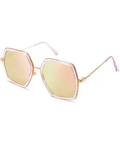 Oversized Metal Frame UV400 Sunglasses for Women SJ2119 - C3 Clear Pink Frame/Pink Mirrored Lens - CX198Y23GQM $8.00 Oversized