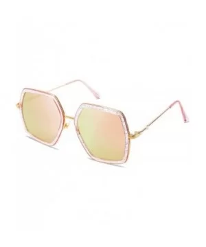 Oversized Metal Frame UV400 Sunglasses for Women SJ2119 - C3 Clear Pink Frame/Pink Mirrored Lens - CX198Y23GQM $8.00 Oversized