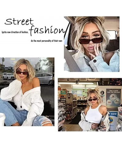 Rectangle Small Frame Sunglasses Fashion Designer Square Shades for women - Transparent Blue Frame - C41900YL7TK $9.84 Square