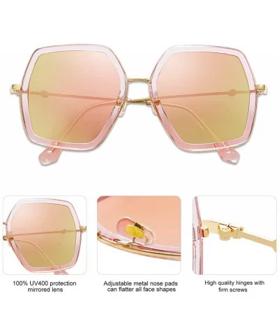 Oversized Metal Frame UV400 Sunglasses for Women SJ2119 - C3 Clear Pink Frame/Pink Mirrored Lens - CX198Y23GQM $8.00 Oversized