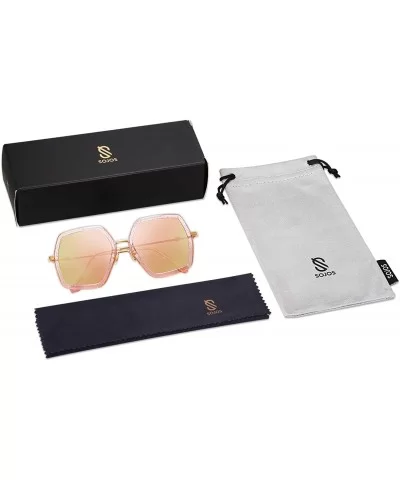 Oversized Metal Frame UV400 Sunglasses for Women SJ2119 - C3 Clear Pink Frame/Pink Mirrored Lens - CX198Y23GQM $8.00 Oversized