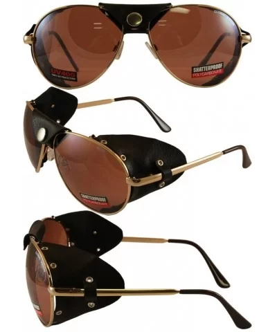 Aviator 3 Motorcycle Sunglasses Gold Frames Driving Mirror Lenses - CB118NSS88T $14.33 Aviator