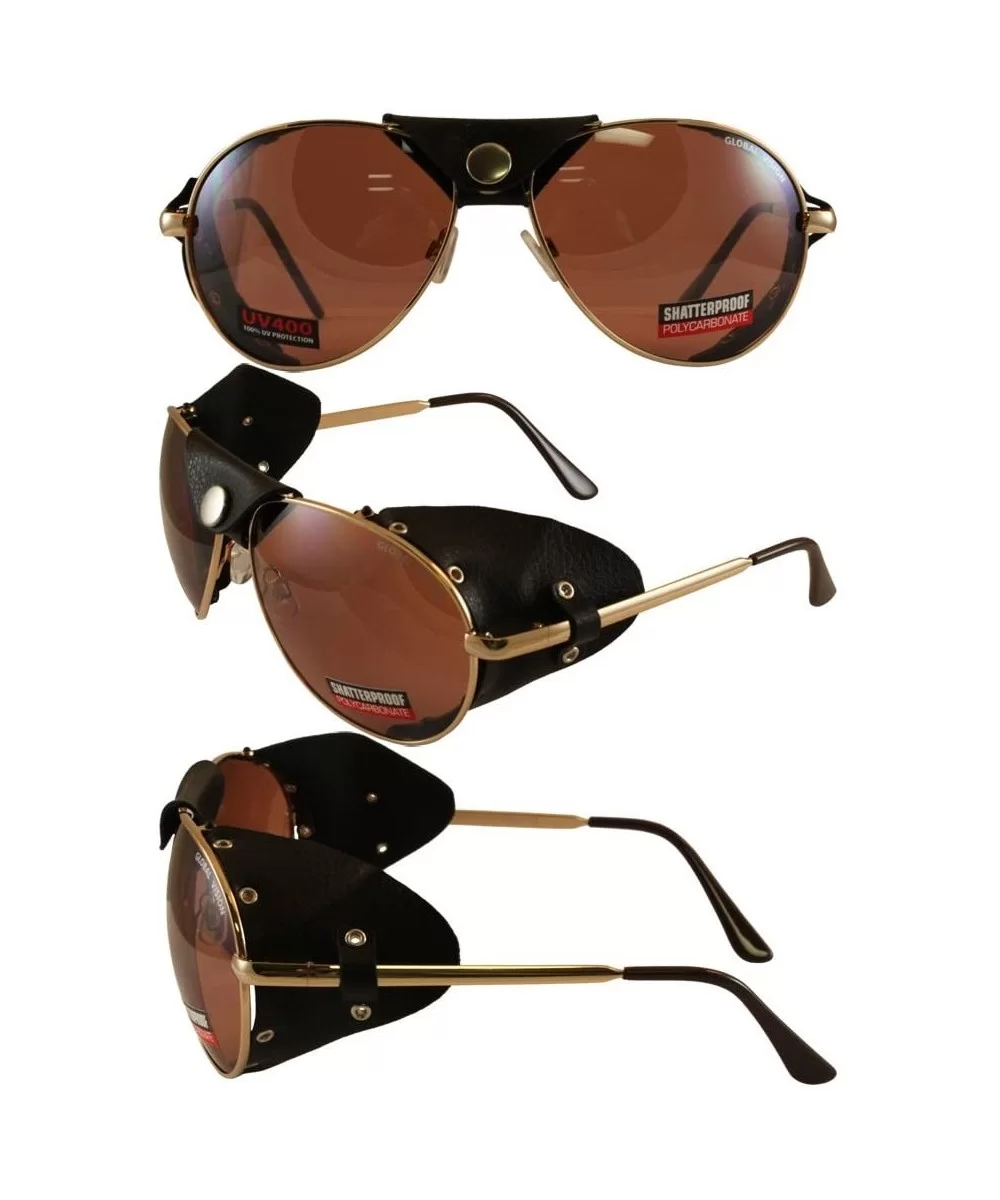 Aviator 3 Motorcycle Sunglasses Gold Frames Driving Mirror Lenses - CB118NSS88T $14.33 Aviator