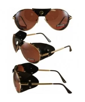 Aviator 3 Motorcycle Sunglasses Gold Frames Driving Mirror Lenses - CB118NSS88T $14.33 Aviator