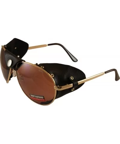 Aviator 3 Motorcycle Sunglasses Gold Frames Driving Mirror Lenses - CB118NSS88T $14.33 Aviator